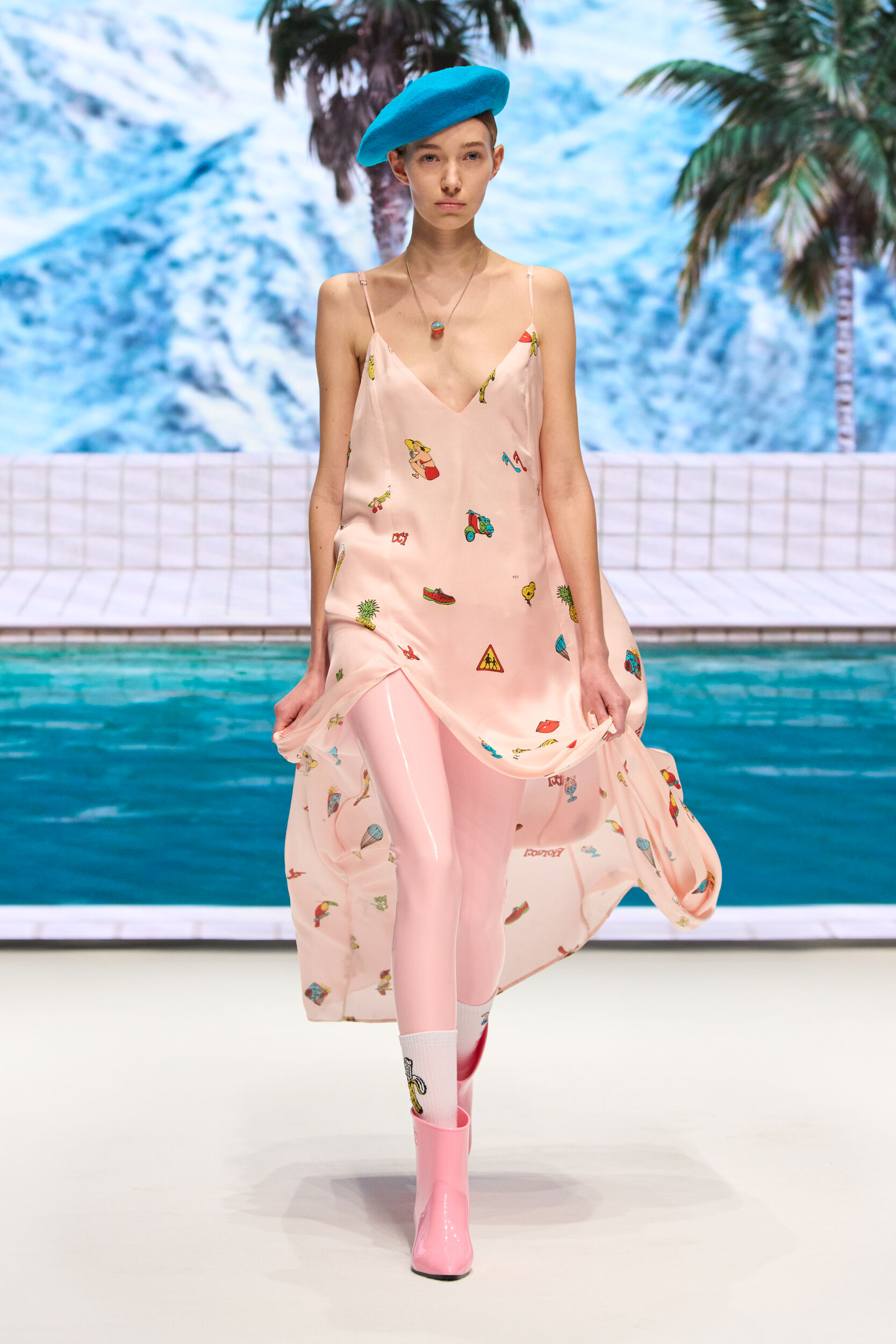 Toys Print Slip Maxi Dress Pink